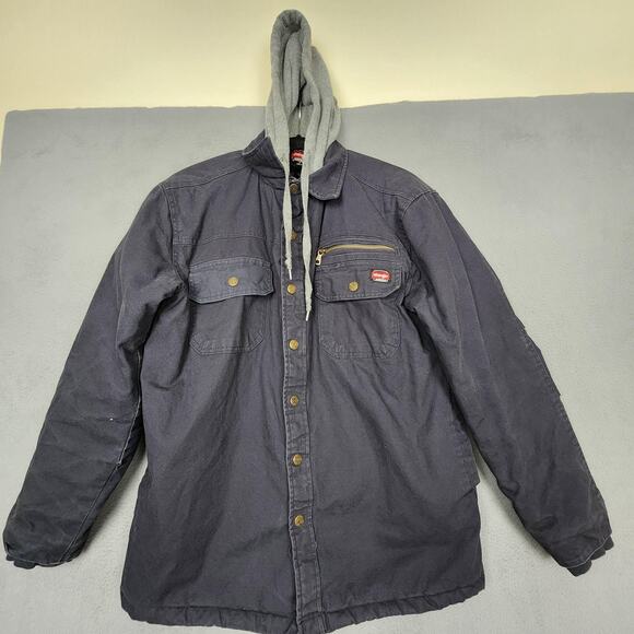 Wrangler Workwear Jacket Mens Medium Navy Hooded Quilted Lined Shacket WW55253 - Picture 1 of 16